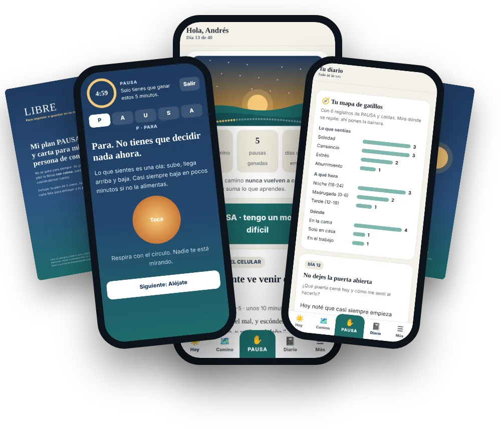 La app Libre en tres celulares y los dos PDF incluidos